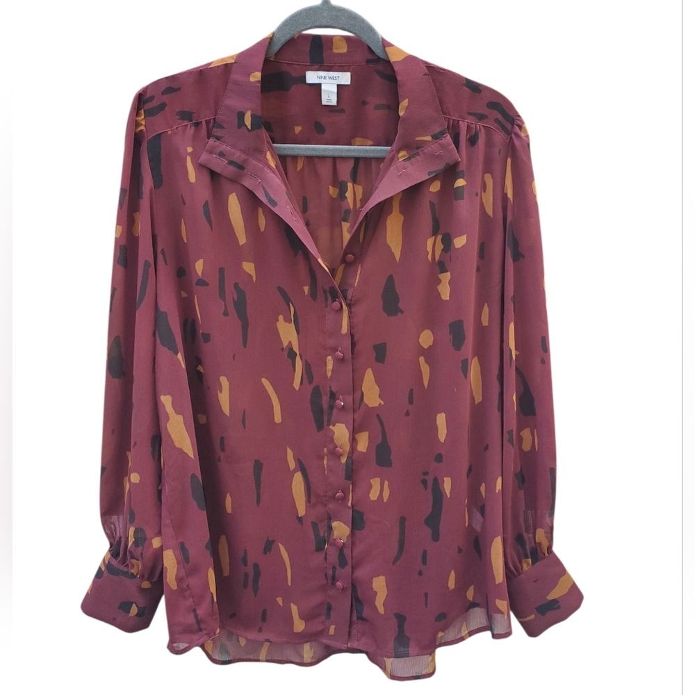 Nine West Maroon Women's Large Button-up Blouse